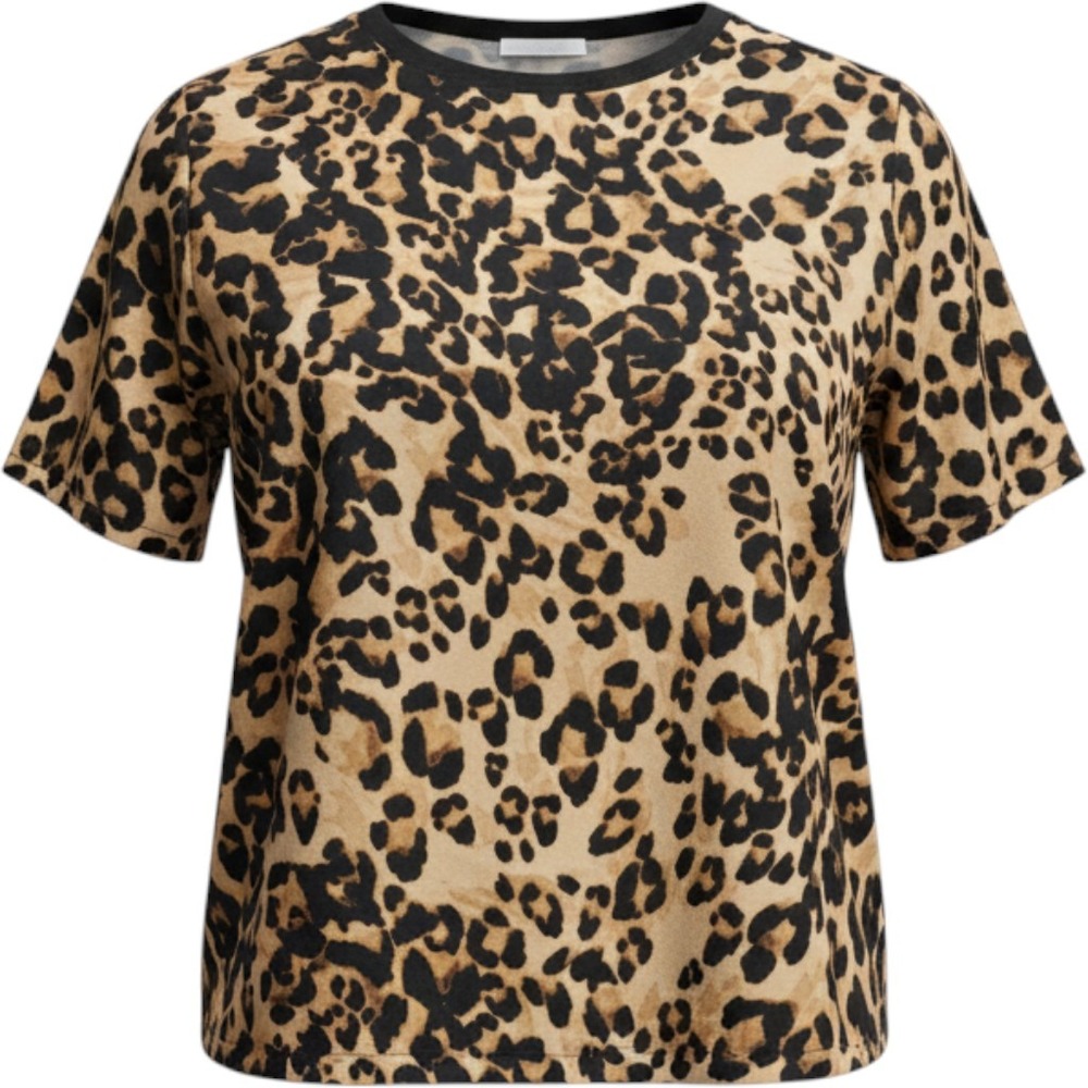 DKNY Womens Leopard Print Short Sleeve Back Zip Blouse Tan Black Size M Mob Wife